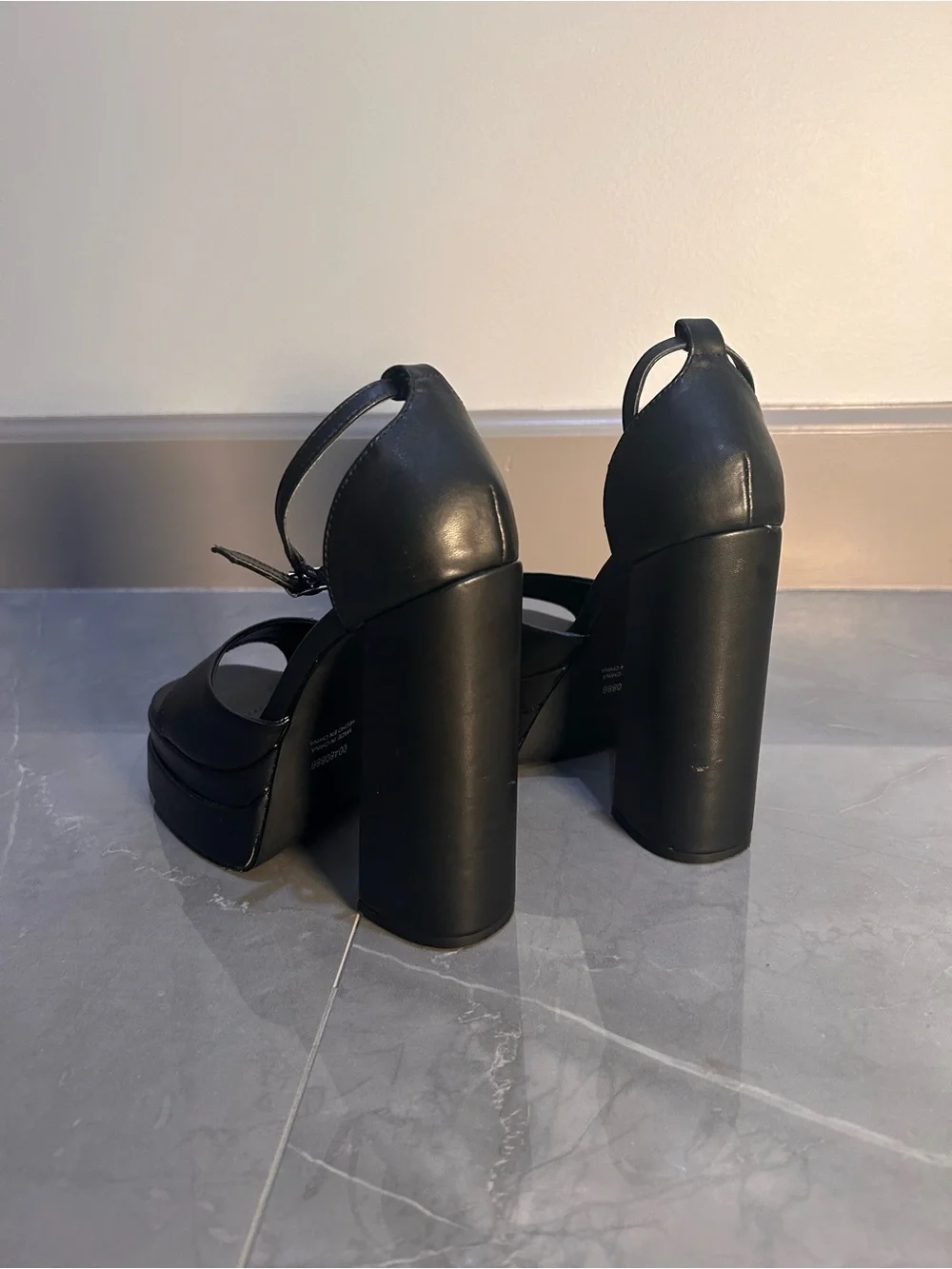 Women's Black Platform Ankle-Strap Heels